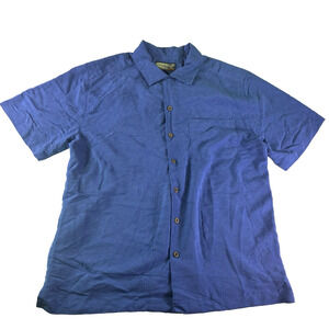 Havanah Jack's Cafe Mens Button Down Shirt L Blue Tropical Short Sleeve